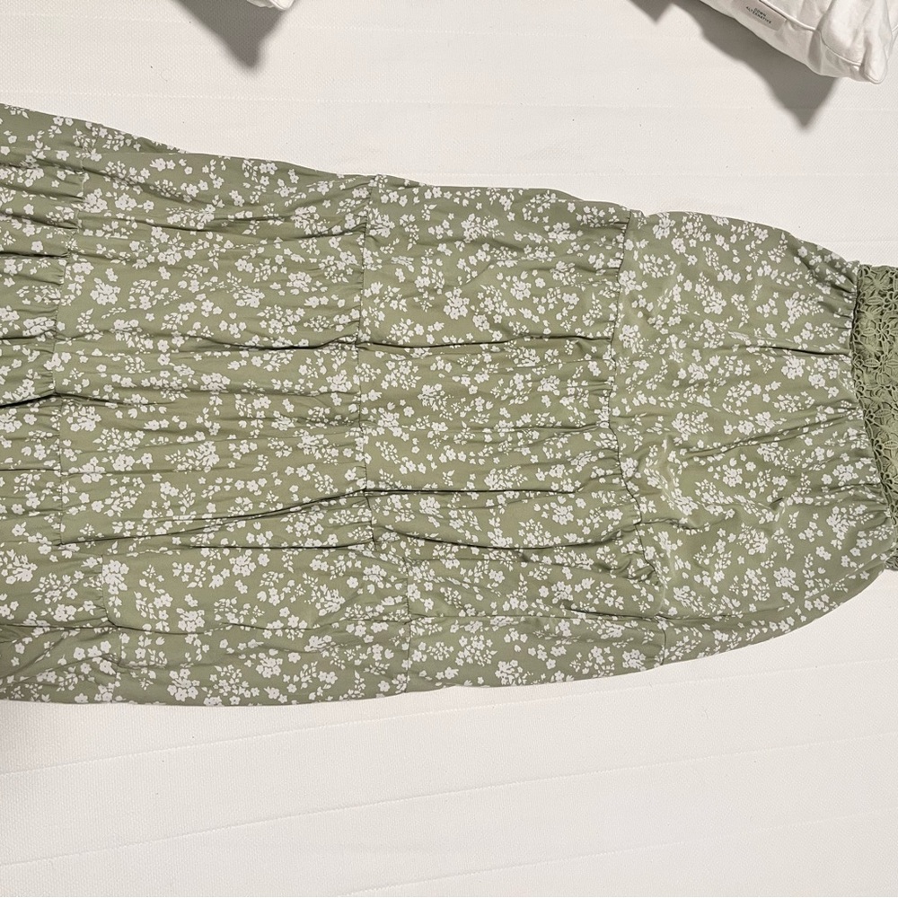 Aritzia Green Floral Asymmetrical Dress